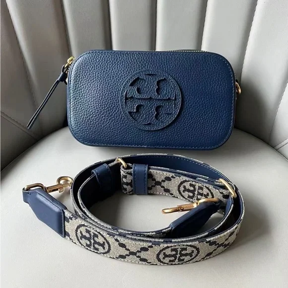 ⌚Tory Burch Deep Blue Crossbody Bag with Patterned Strap - Picture 3 of 7